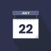 ícone do calendário de 22 de julho. 22 de julho data do calendário mês ícone ilustrador vetorial vetor