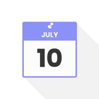 ícone de calendário de 10 de julho. data, ilustração em vetor ícone do calendário do mês