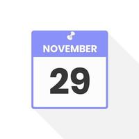 ícone de calendário de 29 de novembro. data, ilustração em vetor ícone do calendário do mês