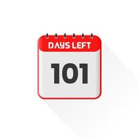 ícone de contagem regressiva 101 dias restantes para promoção de vendas. banner de vendas promocionais faltam 101 dias vetor
