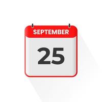 ícone do calendário de 25 de setembro. 25 de setembro data do calendário mês ícone ilustrador vetorial vetor
