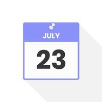 ícone de calendário de 23 de julho. data, ilustração em vetor ícone do calendário do mês