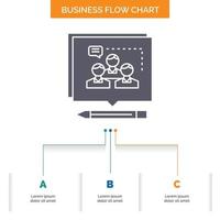 análise. argumento. o negócio. convencer. debater o design do fluxograma de negócios com 3 etapas. ícone de glifo para lugar de modelo de plano de fundo de apresentação para texto. vetor