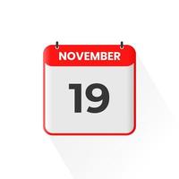 ícone de calendário de 19 de novembro. 19 de novembro data do calendário mês ícone ilustrador vetorial vetor