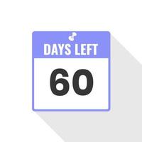 60 dias restantes ícone de vendas de contagem regressiva. Faltam 60 dias para o banner promocional vetor