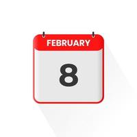 ícone do calendário de 8 de fevereiro. 8 de fevereiro data do calendário mês ícone ilustrador vetorial vetor