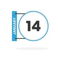ícone de calendário de 14 de janeiro. data, ilustração em vetor ícone do calendário do mês