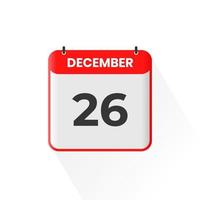 ícone do calendário de 26 de dezembro. 26 de dezembro data do calendário mês ícone ilustrador vetorial vetor