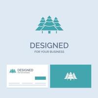 floresta. acampamento. selva. árvore. símbolo de ícone de glifo de logotipo de negócios de pinheiros para o seu negócio. cartões de visita turquesa com modelo de logotipo da marca. vetor
