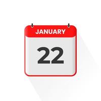 ícone de calendário de 22 de janeiro. 22 de janeiro calendário data mês ícone ilustrador vetorial vetor
