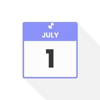 ícone de calendário de 1º de julho. data, ilustração em vetor ícone do calendário do mês