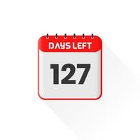 ícone de contagem regressiva 127 dias restantes para promoção de vendas. banner de vendas promocionais faltam 127 dias vetor