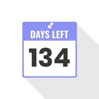 134 dias restantes ícone de vendas de contagem regressiva. Faltam 134 dias para o banner promocional vetor