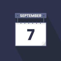 ícone do calendário de 7 de setembro. 7 de setembro data do calendário mês ícone ilustrador vetorial