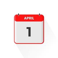 ícone do calendário de 1º de abril. 1 de abril calendário data mês ícone ilustrador vetorial vetor