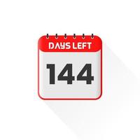 ícone de contagem regressiva 144 dias restantes para promoção de vendas. banner de vendas promocionais faltam 144 dias vetor
