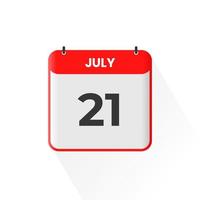 ícone do calendário de 21 de julho. 21 de julho data do calendário mês ícone ilustrador vetorial vetor