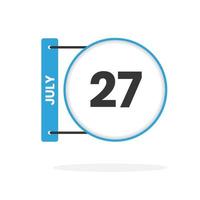 ícone de calendário de 27 de julho. data, ilustração em vetor ícone do calendário do mês
