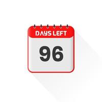 ícone de contagem regressiva 96 dias restantes para promoção de vendas. banner de vendas promocionais faltam 96 dias vetor