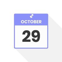 ícone de calendário de 29 de outubro. data, ilustração em vetor ícone do calendário do mês