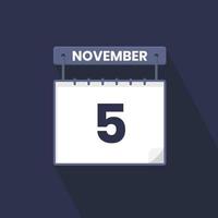 ícone de calendário de 5 de novembro. 5 de novembro data do calendário mês ícone ilustrador vetorial vetor