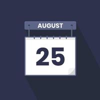 ícone do calendário de 25 de agosto. 25 de agosto calendário data mês ícone ilustrador vetorial vetor