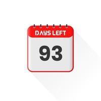 ícone de contagem regressiva 93 dias restantes para promoção de vendas. banner de vendas promocionais faltam 93 dias vetor