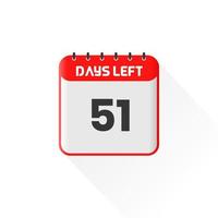 ícone de contagem regressiva 51 dias restantes para promoção de vendas. banner de vendas promocionais faltam 51 dias