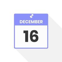 ícone de calendário de 16 de dezembro. data, ilustração em vetor ícone do calendário do mês