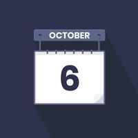 ícone de calendário de 6 de outubro. 6 de outubro data do calendário mês ícone ilustrador vetorial vetor