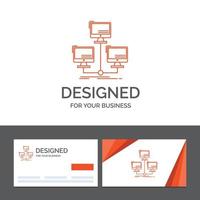 modelo de logotipo de negócios para banco de dados. distribuído. conexão. rede. computador. cartões de visita laranja com modelo de logotipo da marca vetor