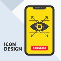 o negócio. olho. olhar. ícone de glifo de visão no celular para página de download. fundo amarelo vetor