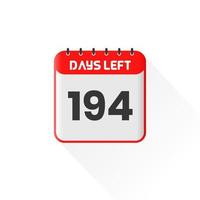 ícone de contagem regressiva 194 dias restantes para promoção de vendas. banner de vendas promocionais faltam 194 dias vetor
