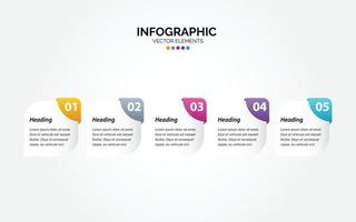 modelo de design de rótulo infográfico horizontal vetorial com ícones e 5 opções ou etapas. pode ser usado para diagrama de processo. apresentações. layout do fluxo de trabalho. bandeira. fluxograma. gráfico de informações vetor