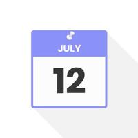 ícone de calendário de 12 de julho. data, ilustração em vetor ícone do calendário do mês