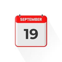 ícone do calendário de 19 de setembro. 19 de setembro calendário data mês ícone ilustrador vetorial vetor