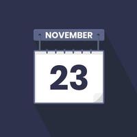 ícone de calendário de 23 de novembro. 23 de novembro data do calendário mês ícone ilustrador vetorial vetor