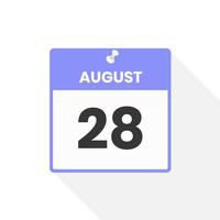 ícone de calendário de 28 de agosto. data, ilustração em vetor ícone do calendário do mês