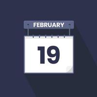 ícone do calendário de 19 de fevereiro. 19 de fevereiro calendário data mês ícone ilustrador vetorial vetor