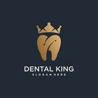 ícone do logotipo do rei dental com vetor premium de design de conceito de coroa moderna