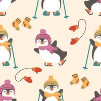 pinguins fofos e roupas quentes vetor