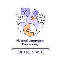 ícone de conceito de processamento de linguagem natural. machine learning engenheiro habilidade idéia abstrata ilustração de linha fina. desenho de contorno isolado. traço editável. vetor