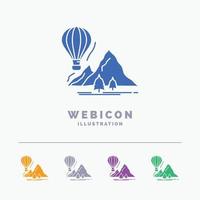 explorar. viagem. montanhas. acampamento. balões modelo de ícone de web glifo de 5 cores isolado no branco. ilustração vetorial vetor