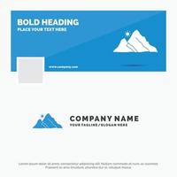 modelo de logotipo de negócios azul para montanha. paisagem. colina. natureza. Sol. design de banner de linha do tempo do facebook. ilustração de fundo vector web banner