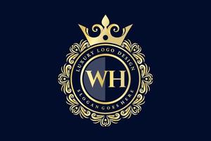 wh letra inicial ouro caligráfico feminino floral mão desenhada monograma heráldico antigo estilo vintage luxo design de logotipo vetor premium