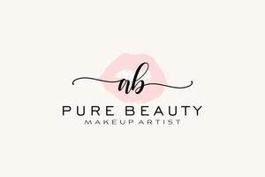 inicial ab aquarela lábios design de logotipo pré-fabricado, logotipo para marca de negócios de maquiador, design de logotipo de boutique de beleza blush, logotipo de caligrafia com modelo criativo. vetor