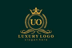 modelo de logotipo de luxo real de letra uo inicial em arte vetorial para restaurante, realeza, boutique, café, hotel, heráldica, joias, moda e outras ilustrações vetoriais. vetor