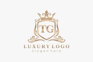 modelo de logotipo de luxo real carta inicial tg em arte vetorial para restaurante, realeza, boutique, café, hotel, heráldica, joias, moda e outras ilustrações vetoriais. vetor