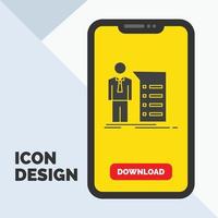 o negócio. explicação. gráfico. encontro. ícone de glifo de apresentação no celular para página de download. fundo amarelo vetor