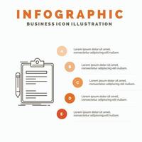 contrato. Verifica. o negócio. feito. modelo de infográficos de placa de clipe para site e apresentação. ícone de linha cinza com ilustração vetorial de estilo infográfico laranja vetor